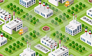 City plant factory industrial isometric urban design elements