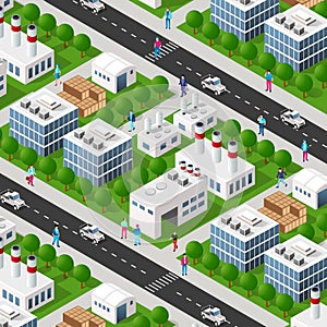 City plant factory industrial isometric urban design elements