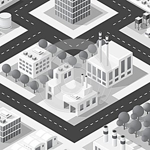 City plant factory industrial isometric urban design elements pattern