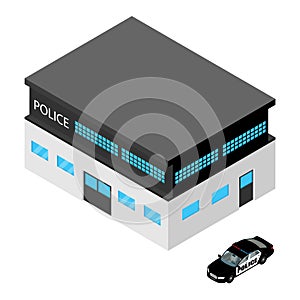 City police station department building and police car. Isometric view