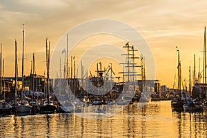 City port in Rostock (Germany) with sailing ships