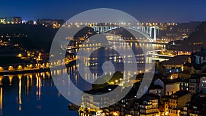City of Porto and Gaia at night by the Douro river