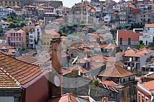 City of Porto, Portugal. Old city tiled roofs and urban sprawl