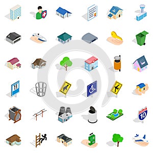 City power icons set, isometric style