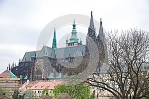 City Prague, Czech Republic. Old castle and  cathedral, buildings. Travel photo 2019