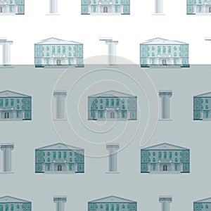 City public buildings houses seamless pattern background flat design office architecture modern street apartment vector