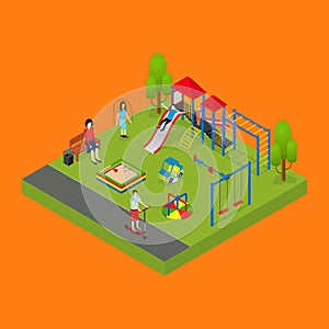 City Public Park or Square Object 3d Isometric View. Vector