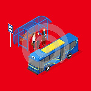 City Public Transport Bus 3d Isometric View. Vector