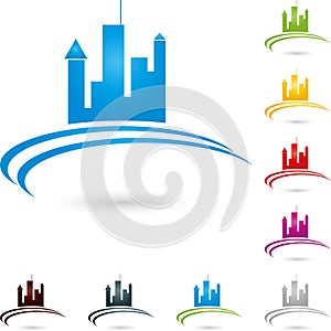 City, real estate and real estate agent logo