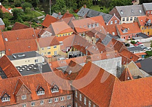 City with Red Tile Roof in Birdseye Perspective