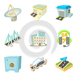 City remoteness icons set, cartoon style