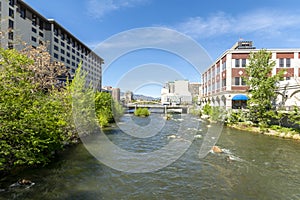 City of Reno on the River Truckee, USA.