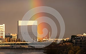 A city on the Rhine in rainbow colours