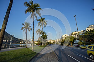 City of Rio de Janeiro, Brazil, Epitacio Pessoa Avenue and Rodrigo de Freitas lagoon.