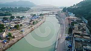 City of Rishikesh state of Uttarakhand in India seen from the sky