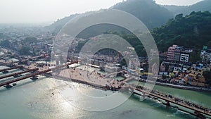 City of Rishikesh state of Uttarakhand in India seen from the sky