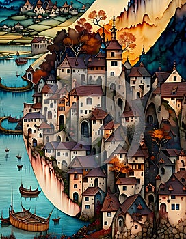 City by the river - AI generated art