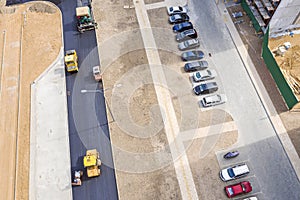 City road construction. road rollers at asphalt pavement works