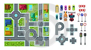 City road infrastructure cartography map elements set plan navigation direction editable generator