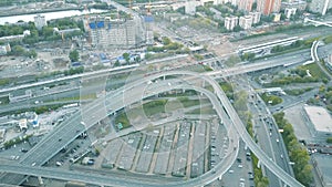 City road interchange and moving commuter train