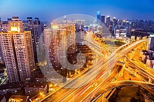 City road intersection at night