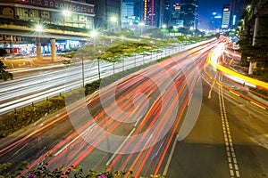 City road at night on rush hour traffic