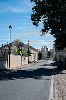 City road sign Lalande de Pomerol near Saint-Emilion wine making region, growing of Merlot or Cabernet Sauvignon red wine grapes,