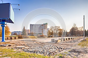 City Road Under Construction At Spring Time