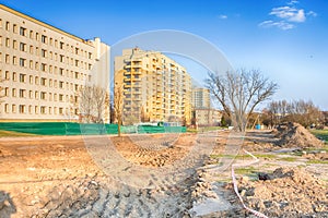 City Road Under Construction At Spring Time
