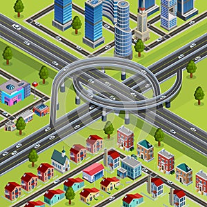 City Roads Junction Interchange Isometric Poster