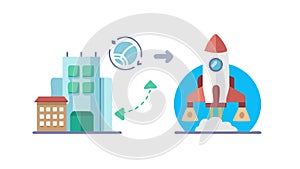 City with Rocket Launch, Startup Innovation and Progress, vector design Generative AI