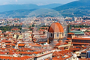 City rooftops and Medici Chapel in Florence, Italy