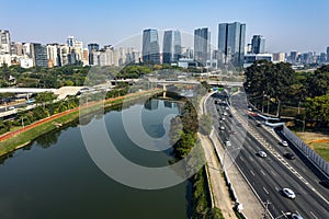 City of Sao Paulo, Brazil. Marginal Pinheiros Avenue, and Pinheiros River.