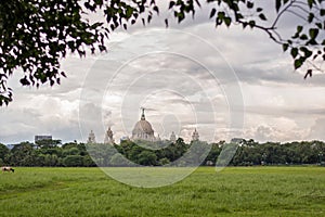 City scape horizon view of Maidan park in Kolkata Calcutta with the Victoria Memorial