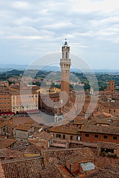 City scape roofs Mangia tower Siena, Tuscany, Toscana, Italy, Italia photo