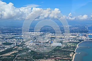 City scape and sea bird eye view