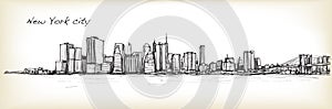 City scape sketch drawing in New York city, vector illustration
