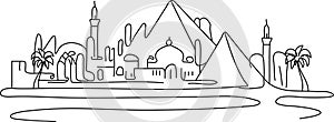 City scape skyline Cairo Egypt pyramids sketch vector art continuous line drawing abstract style editable background