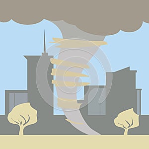 City Scape with Tornado Flat Simple Illustration