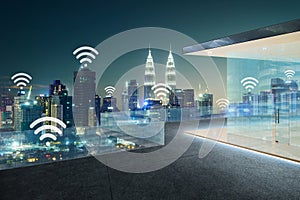 City scape and wifi network connection concept