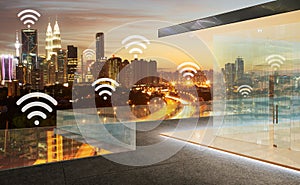 City scape and wifi network connection concept