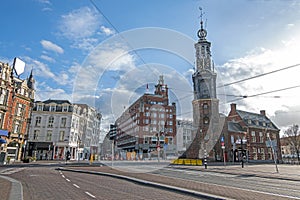 City scenic from Amsterdam with the Munt tower in the Netherlands photo