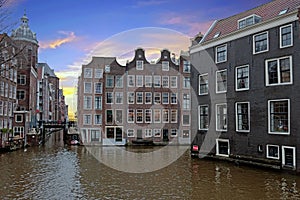 City scenic from Amsterdam in the Netherlands with the Nicolaas church