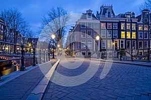 City scenic from Amsterdam in the Netherlands at sunset