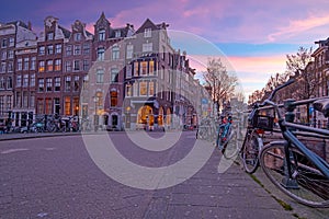 City scenic from Amsterdam Netherlands at sunset