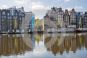 City scenic from Amsterdam at the river Amstel in the Netherlands