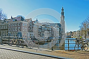 City scenic from Amsterdam with the Westerkerk in Netherlands