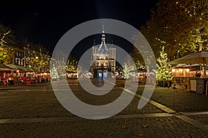 City scenic from Deventer at night in christmas time in the Netherlands