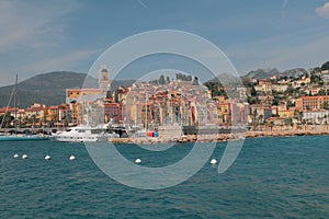 City on sea coast. Menton, Nice, France