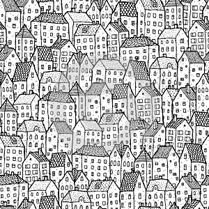 City seamless pattern in balck and white